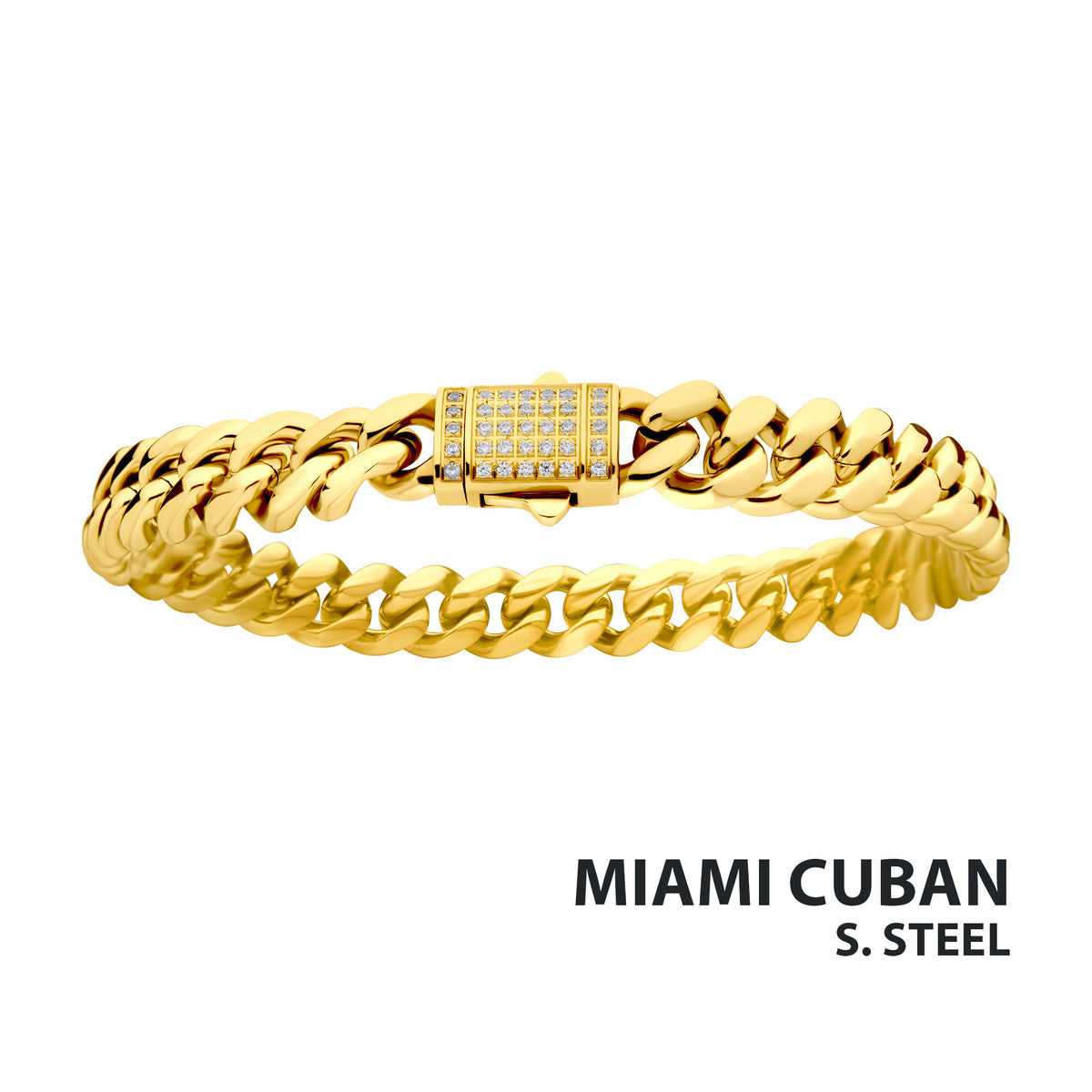 8mm Gold CZ Miami Cuban Bracelet [NSTC2108-8GP]