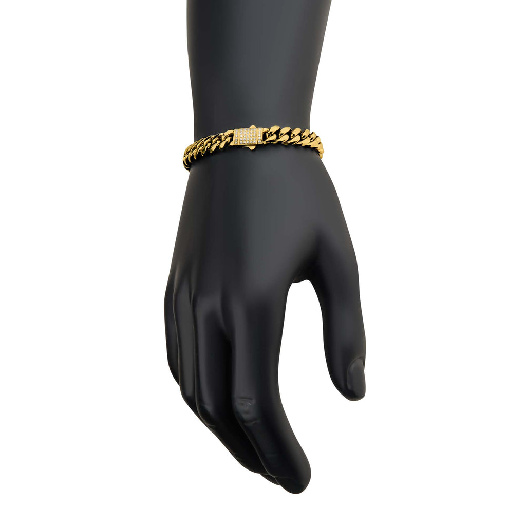 8mm Gold CZ Miami Cuban Bracelet [NSTC2108-8GP]