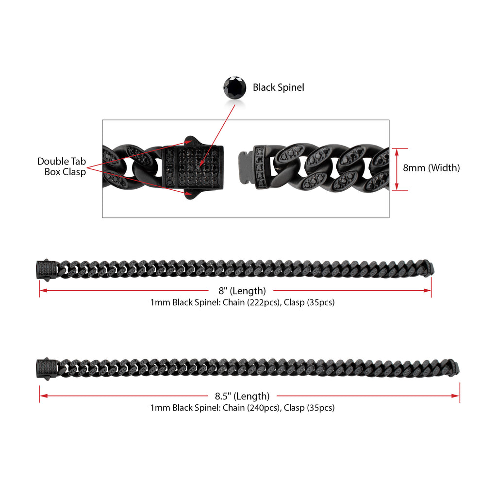 8mm Black Spinel Miami Cuban Bracelet