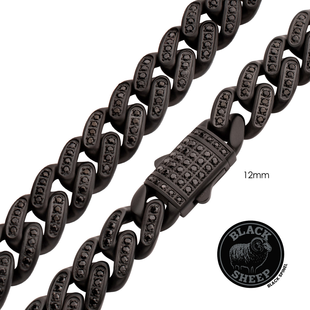 12mm Black Spinel Miami Cuban Necklace