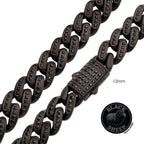 12mm Black Spinel Miami Cuban Necklace