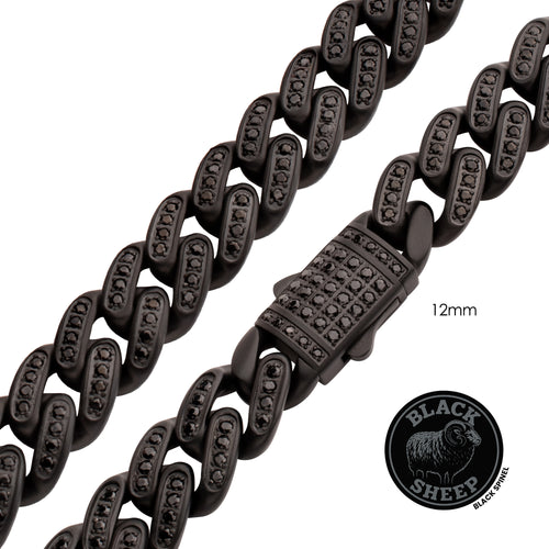12mm Black Spinel Miami Cuban Necklace