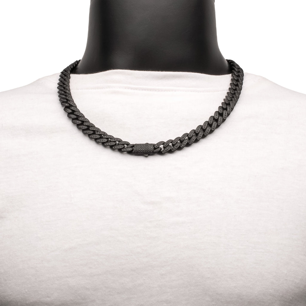 12mm Black Spinel Miami Cuban Necklace