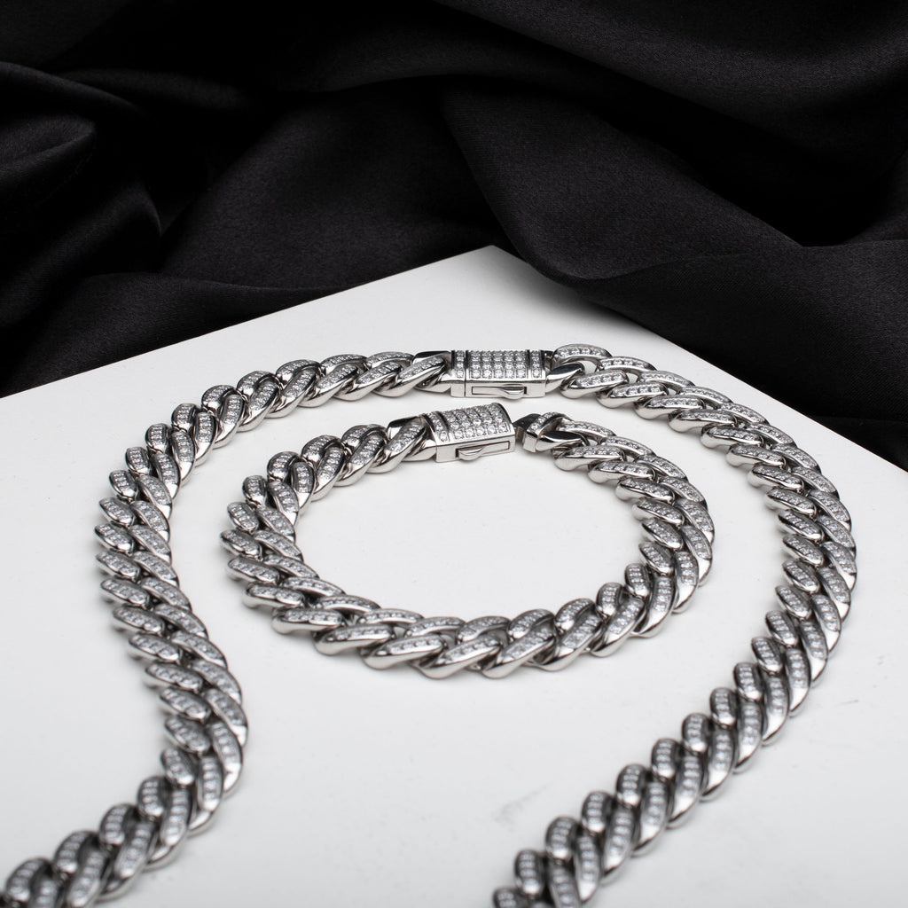 12mm Steel CZ Miami Cuban Bracelet