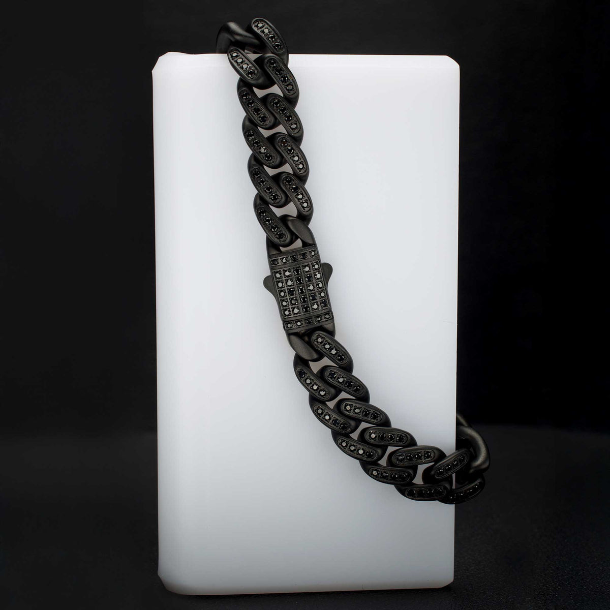 12mm Black Spinel Miami Cuban Bracelet