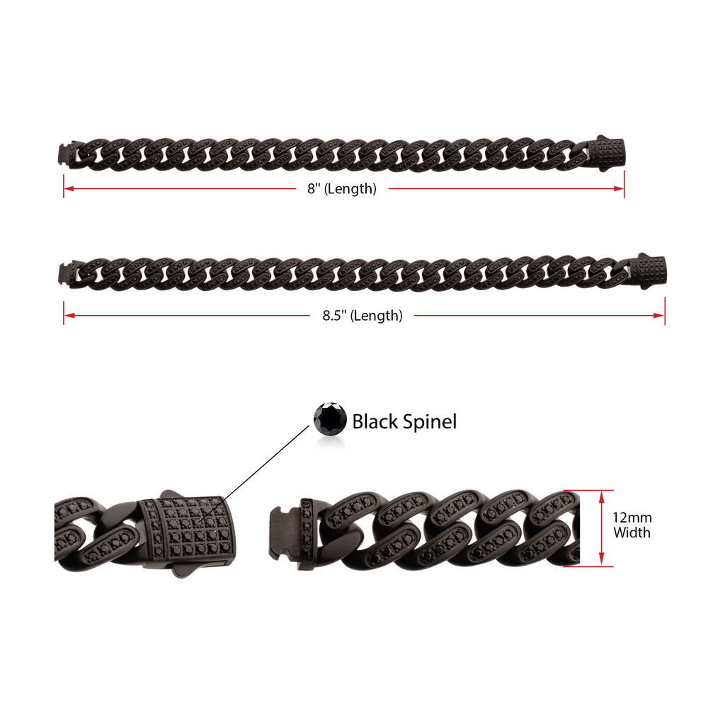 12mm Black Spinel Miami Cuban Bracelet