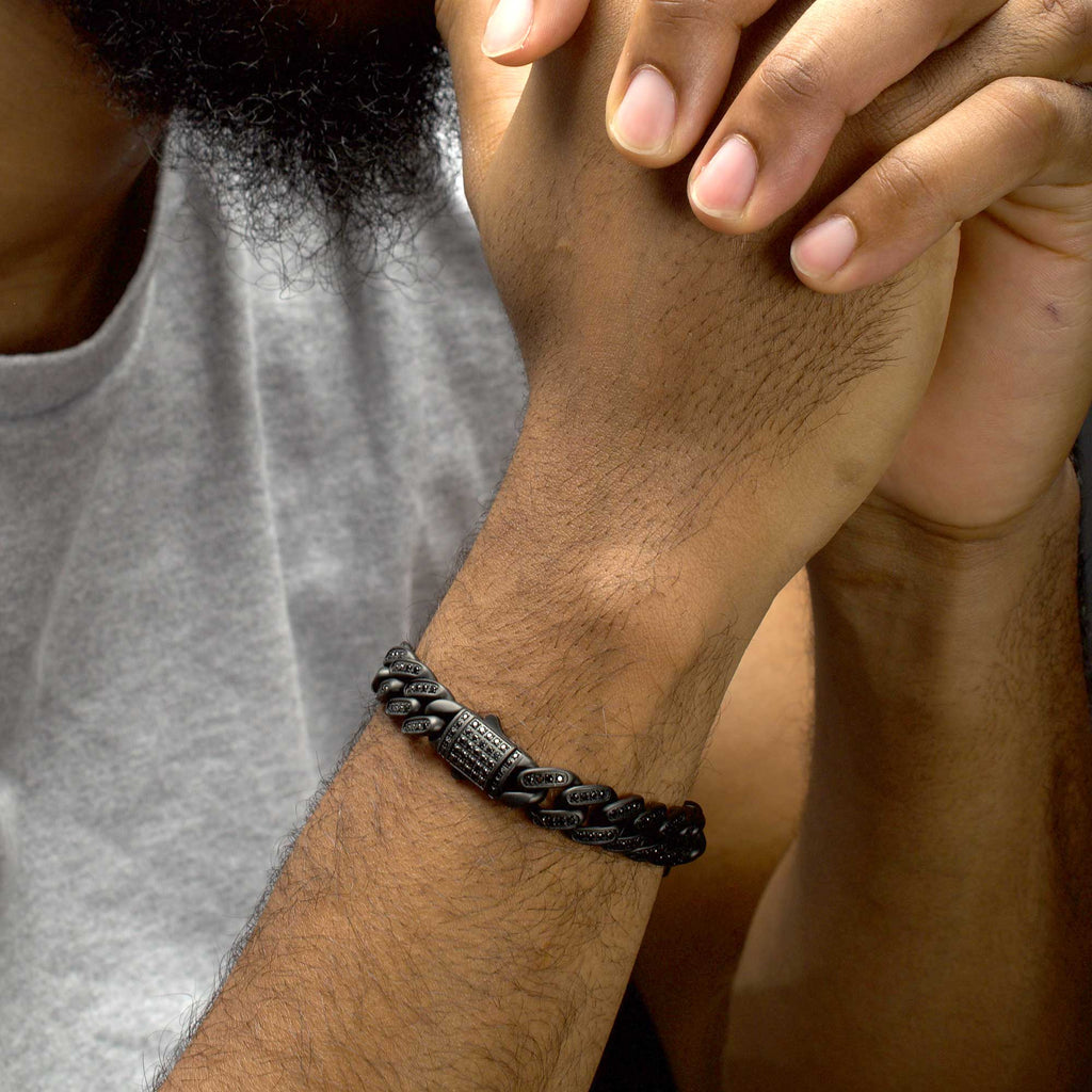 12mm Black Spinel Miami Cuban Bracelet