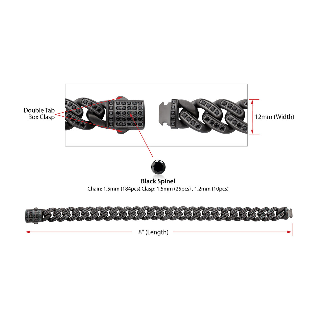 12mm Gunmetal Black Spinel Miami Cuban Bracelet