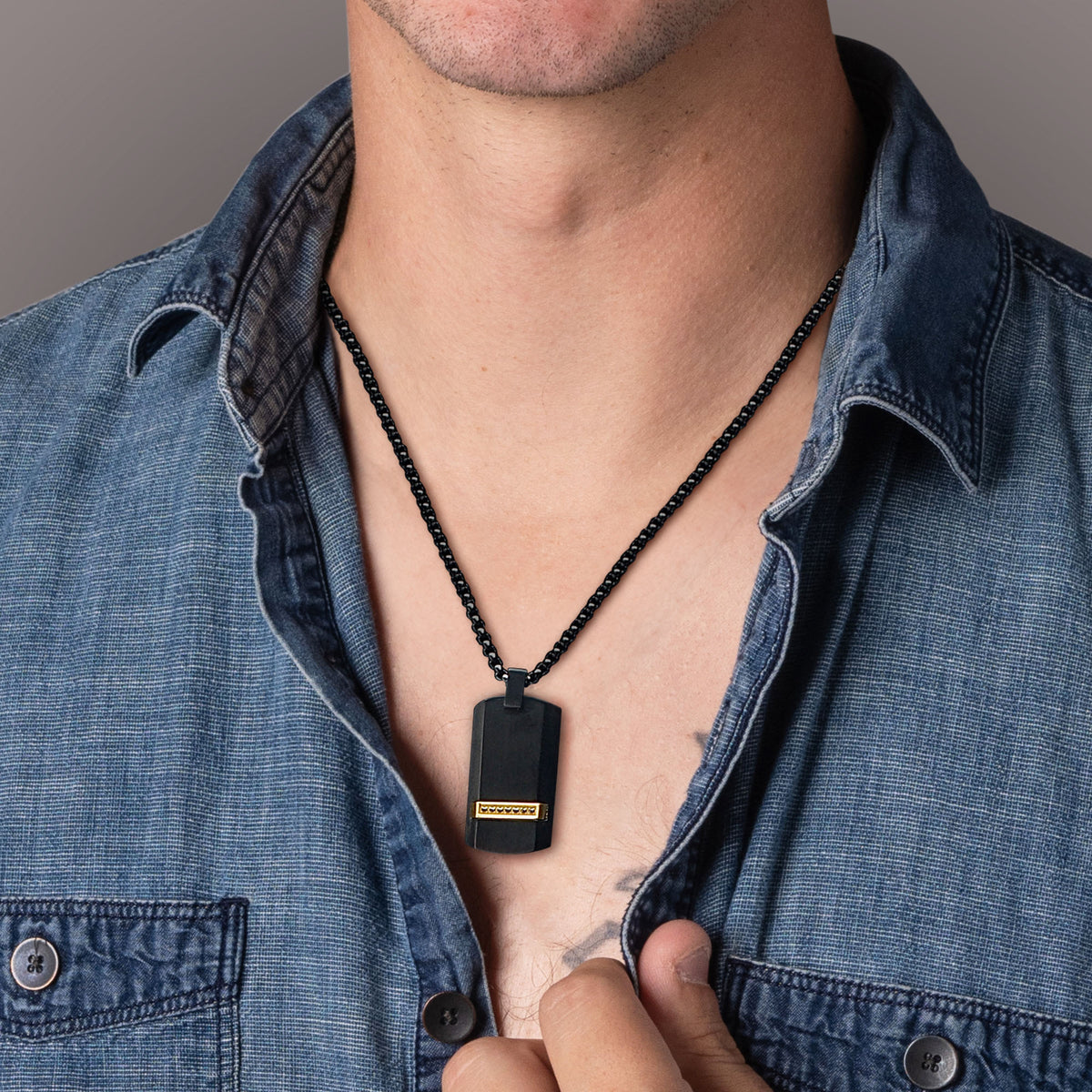Black Sapphire Dog Tag Pendant