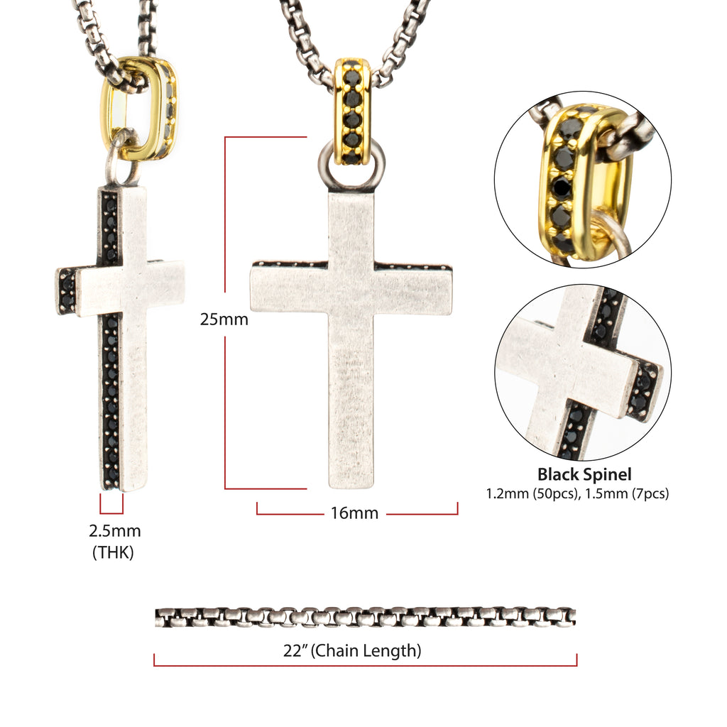 Sterling Silver Black Spinel Cross Pendant