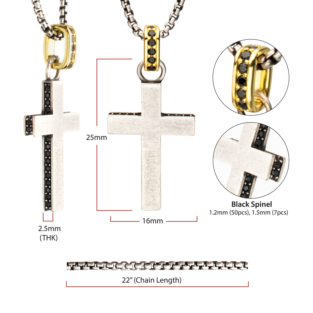 Sterling Silver Black Spinel Cross Pendant