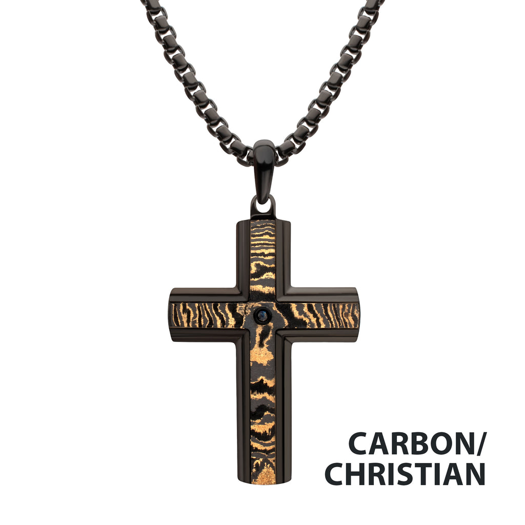 Carbon Black Sapphire Cross Pendant