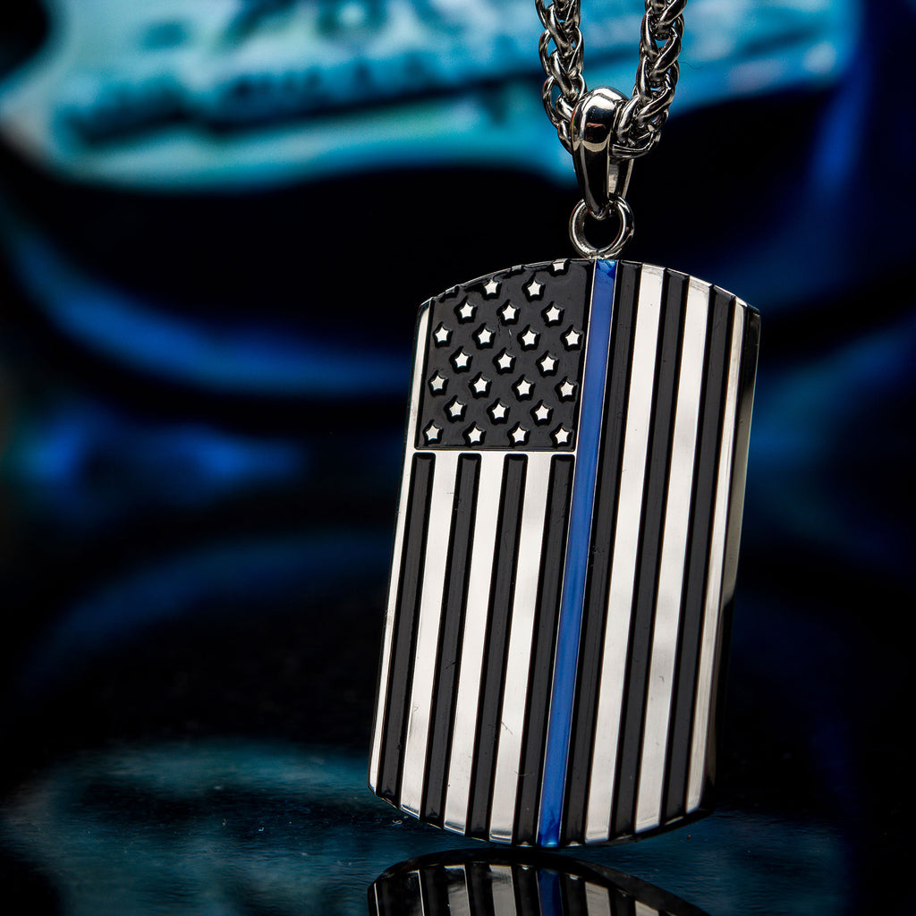 Steel Blue Line Dog Tag Pendant