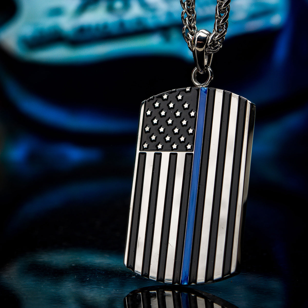 Steel Blue Line Dog Tag Pendant