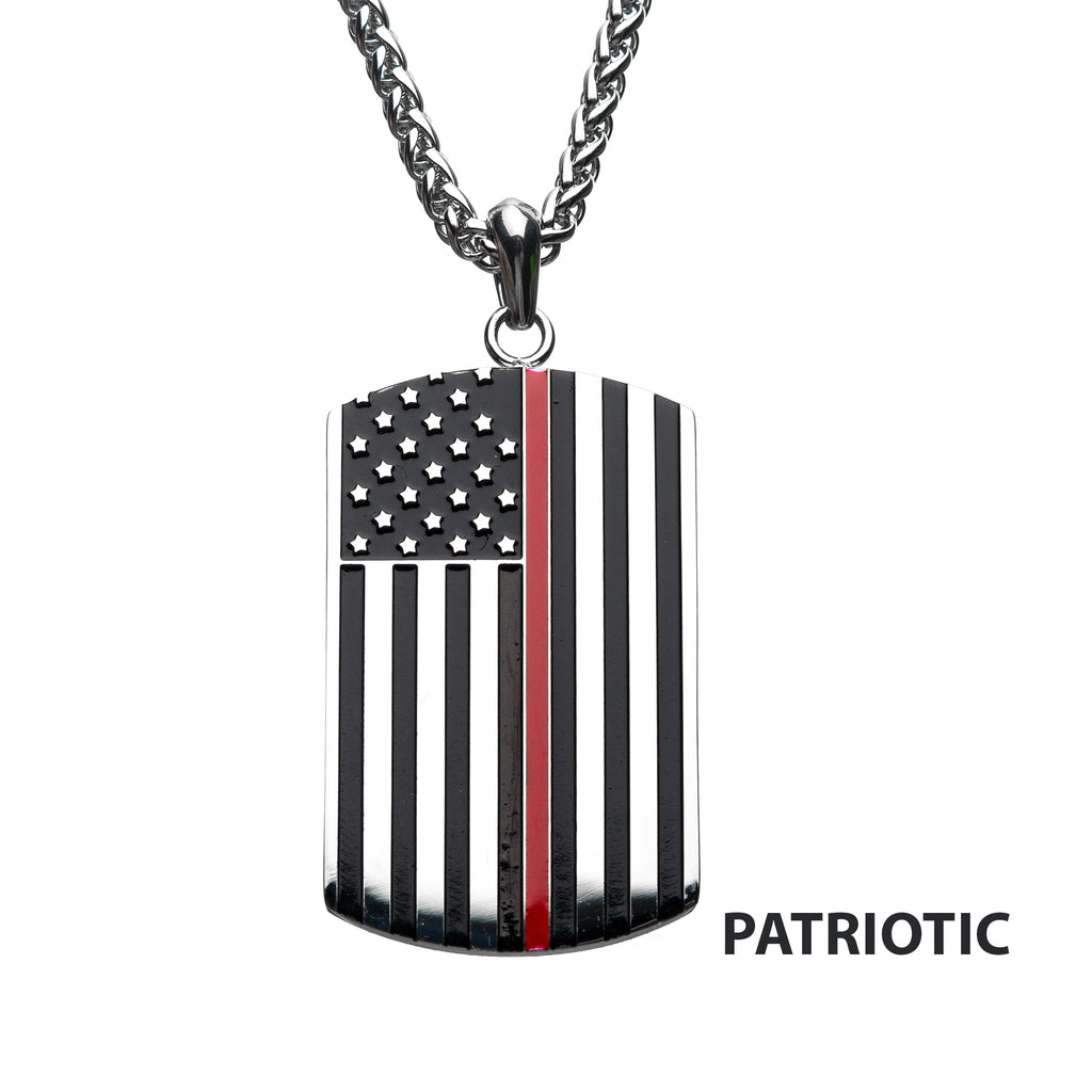 Steel Red Line Dog Tag Pendant