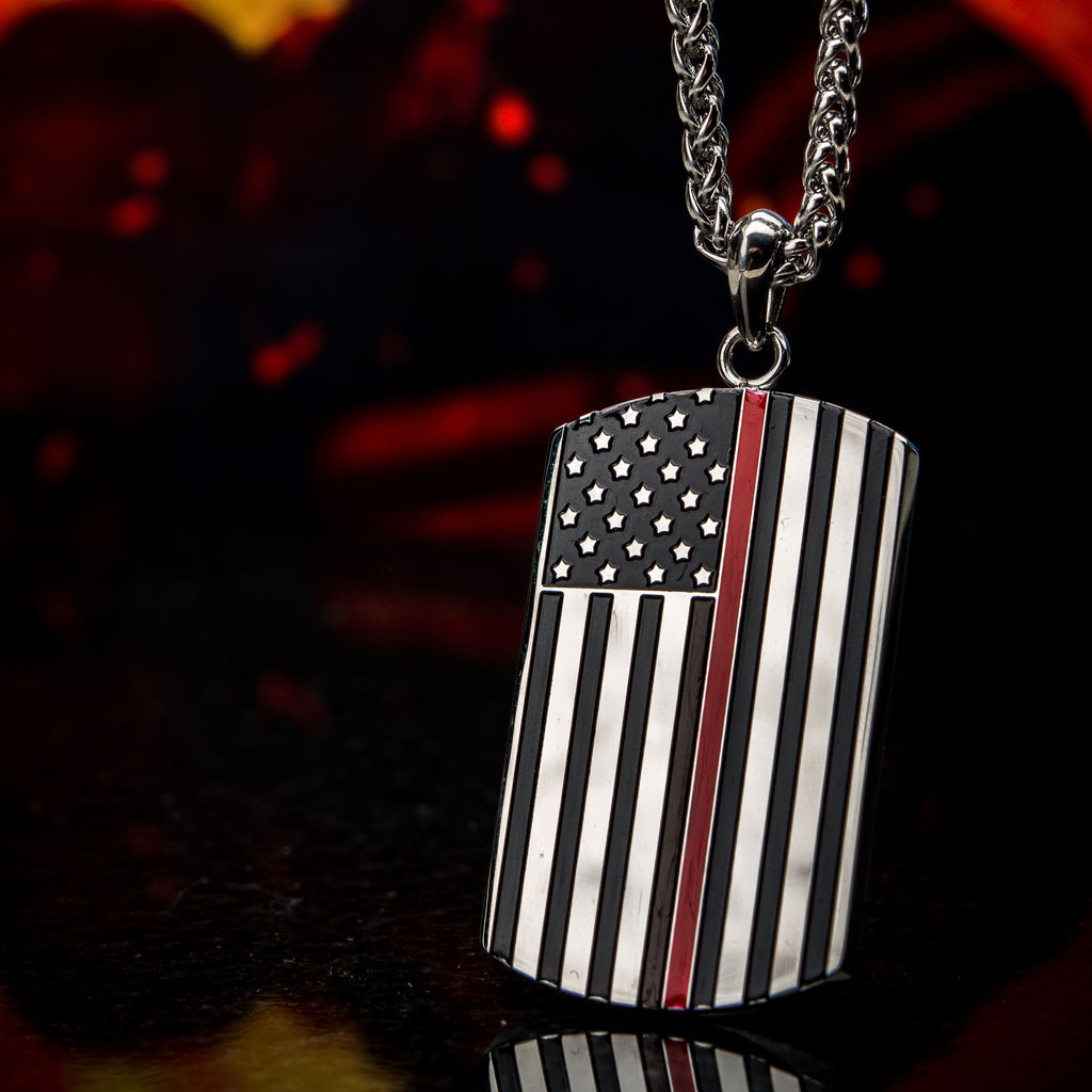 Steel Red Line Dog Tag Pendant