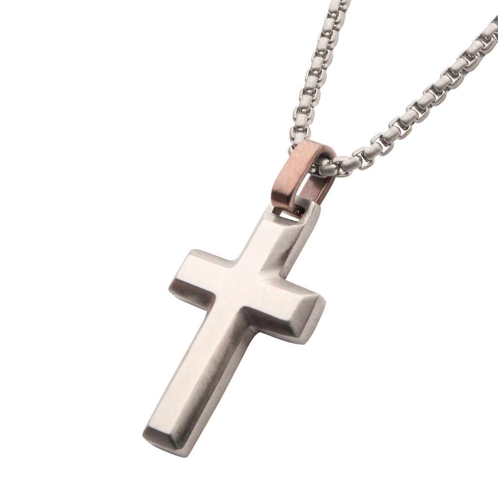 Steel Beveled Cross Pendant