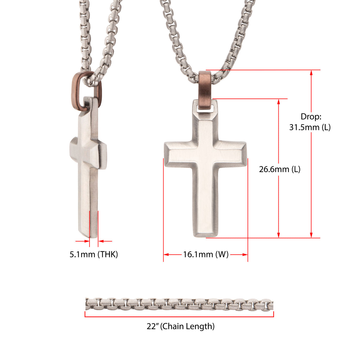 Steel Beveled Cross Pendant