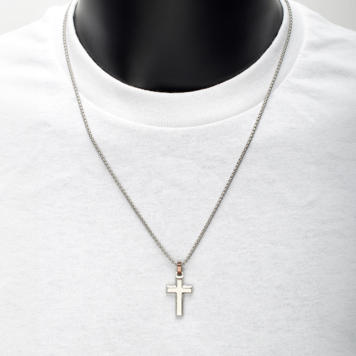 Steel Beveled Cross Pendant