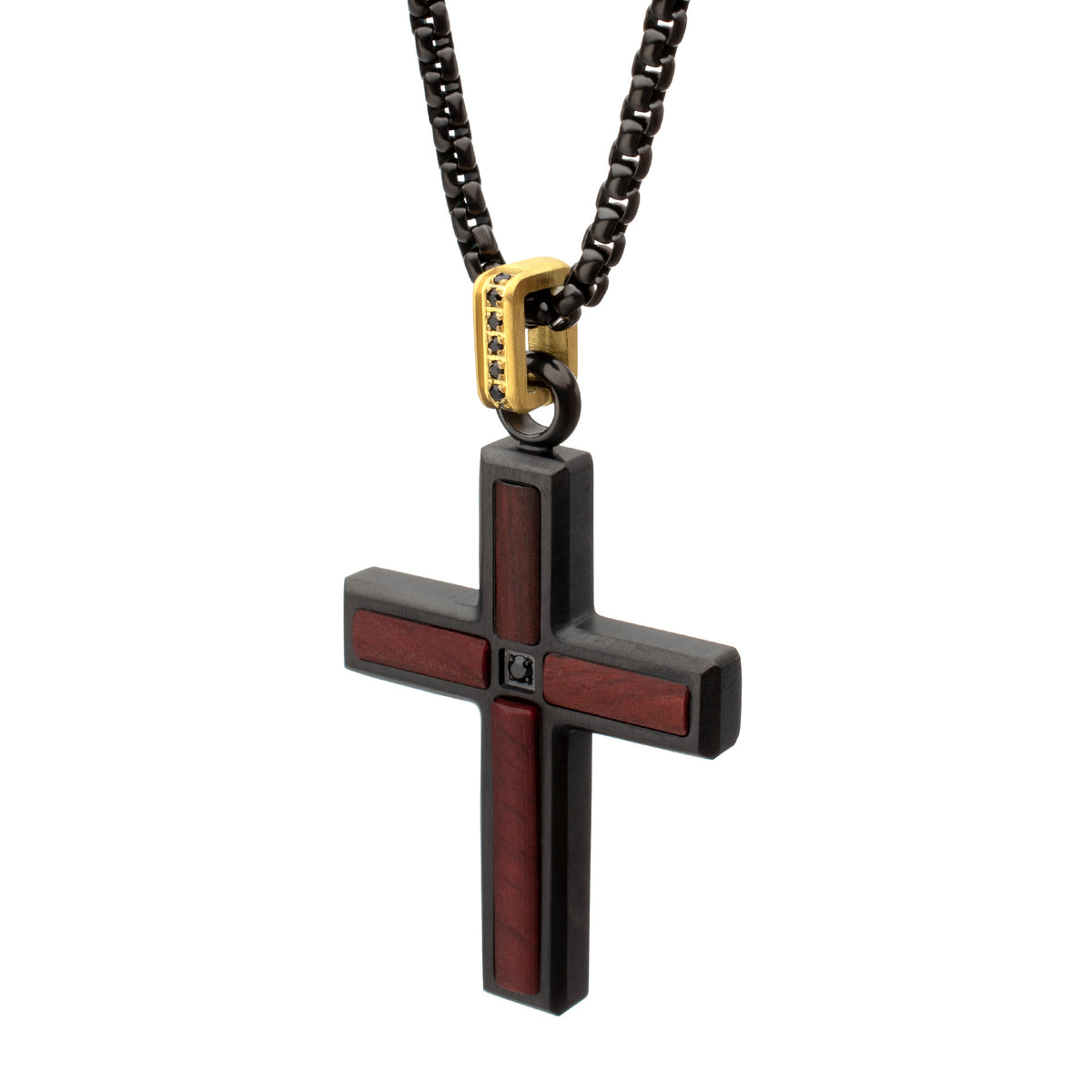 Black Spinel Sandalwood Cross Pendant