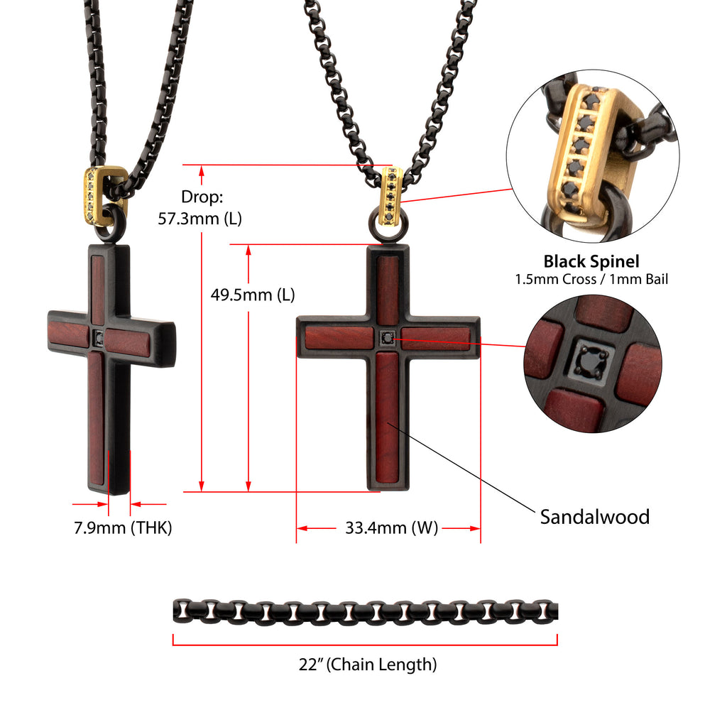 Black Spinel Sandalwood Cross Pendant