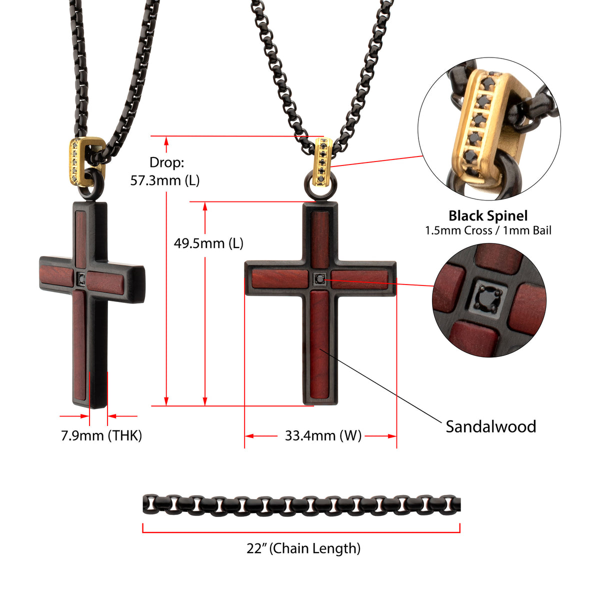 Black Spinel Sandalwood Cross Pendant