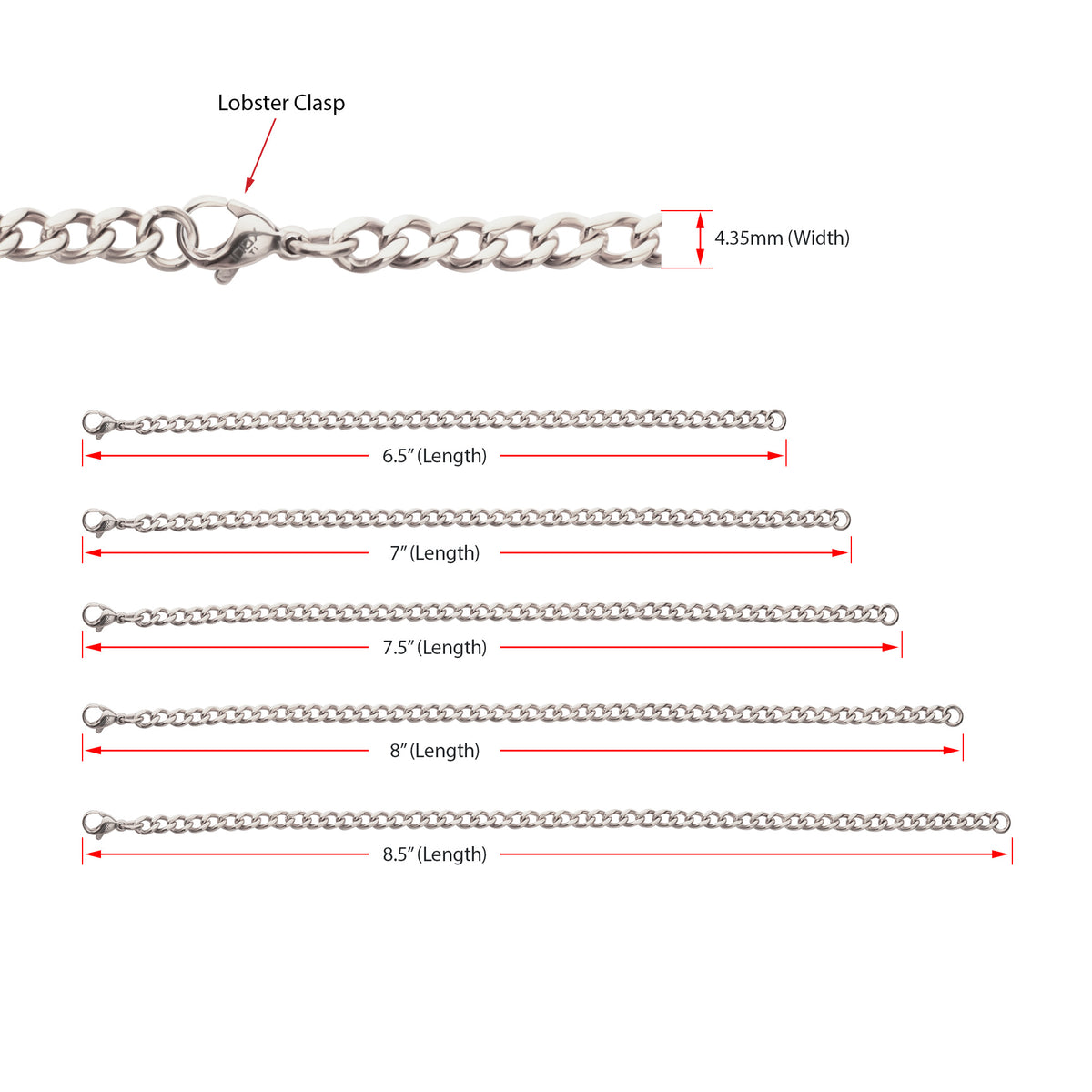 4.35mm Titanium Figaro Bracelet