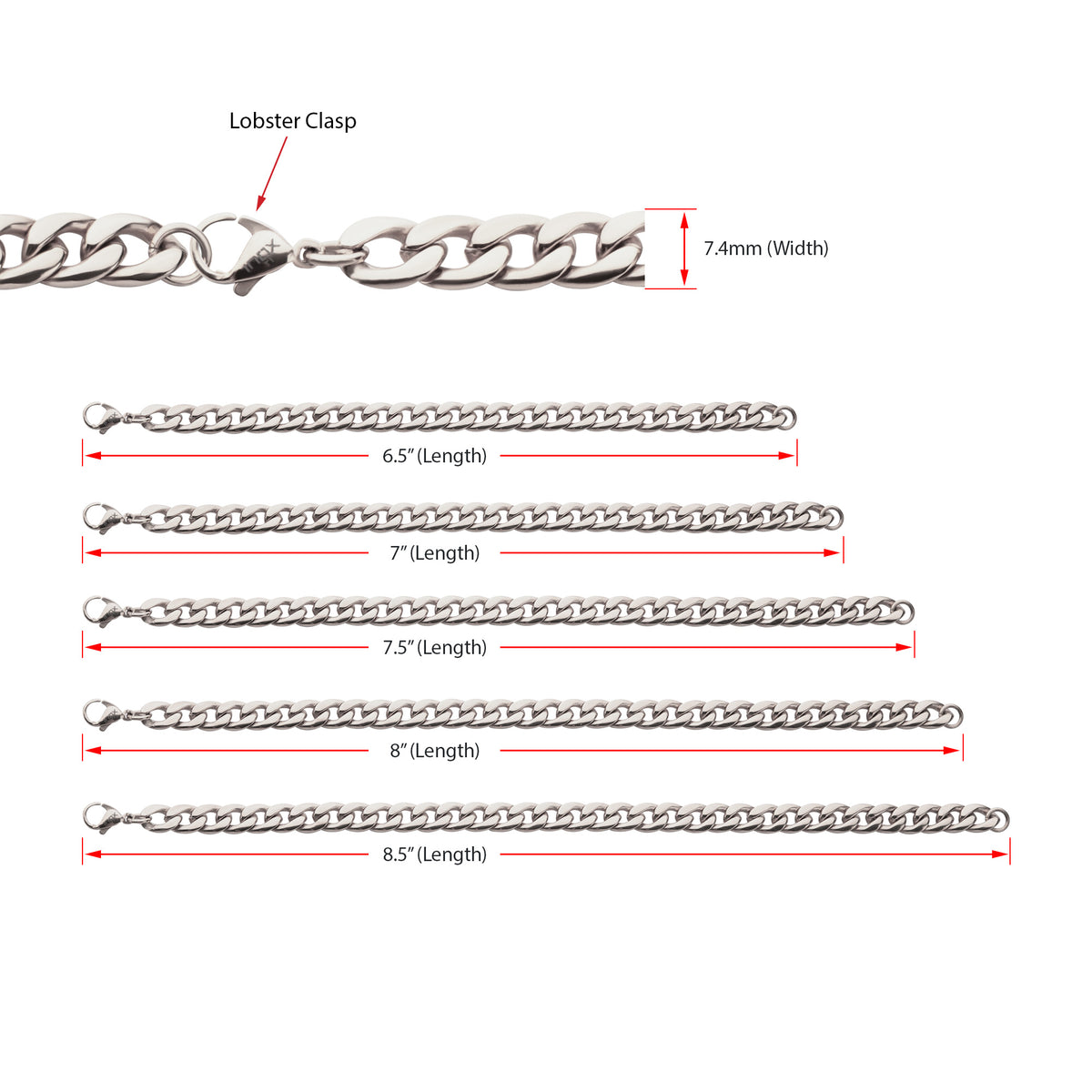 7.4mm Titanium Figaro Bracelet