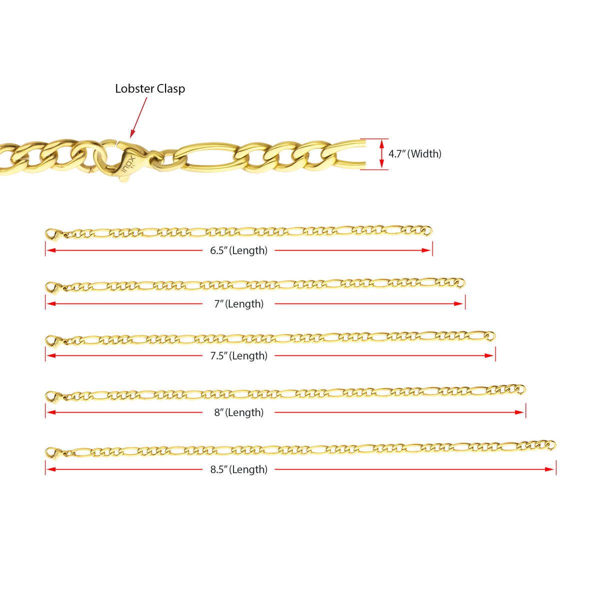4.7mm Gold Titanium Figaro Bracelet