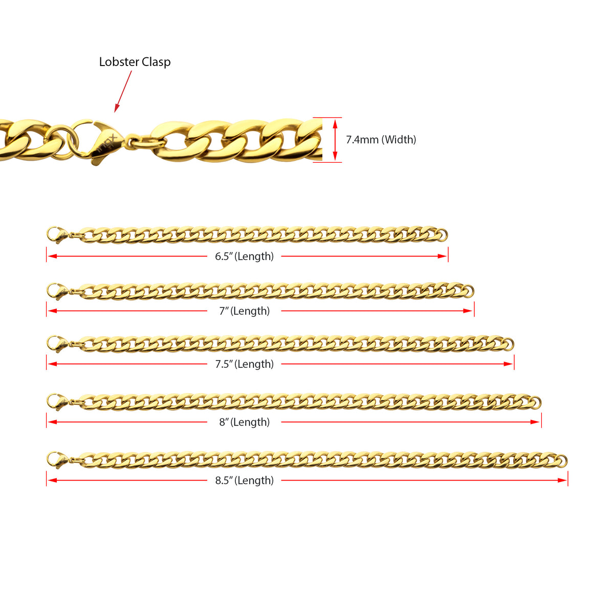 7.4mm Gold Titanium Figaro Bracelet