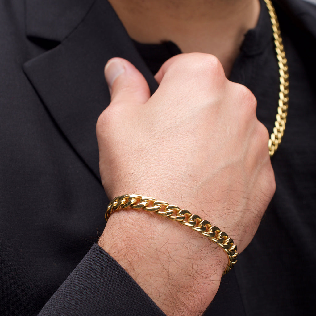 7.4mm Gold Titanium Figaro Bracelet