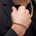 7.4mm Gold Titanium Figaro Bracelet